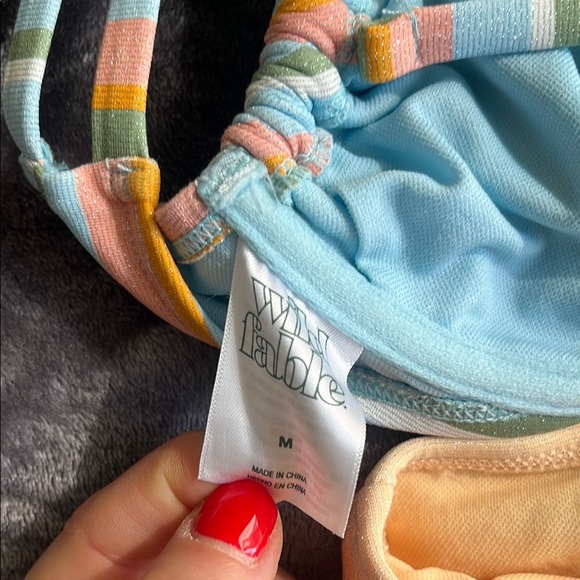 Striped Bikini Set underwire highwaisted cheeky White Cover-Up S/M glam retro - Picture 6 of 9